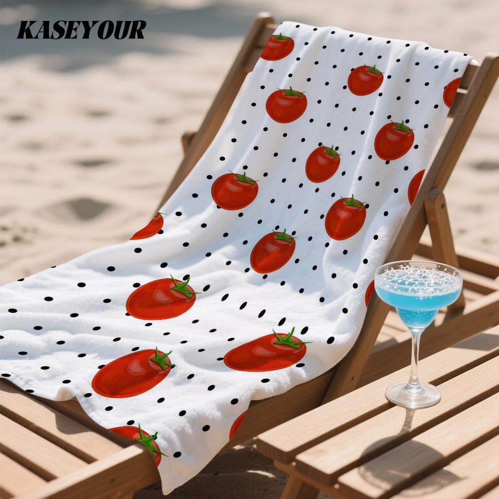 Tomato & Polka Dot Compact Travel Beach Towel Super Absorbent Sand Resistant, Microfiber for Swimming Camping Yoga