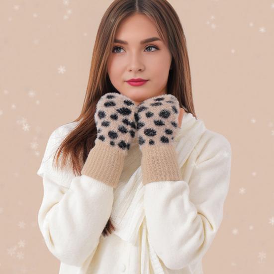 Leopard Print Fingerless Gloves Women Fuzzy Warm Mittens with Thumb Hole Winter Fluffy Gloves for Girls Typing Writing Texting