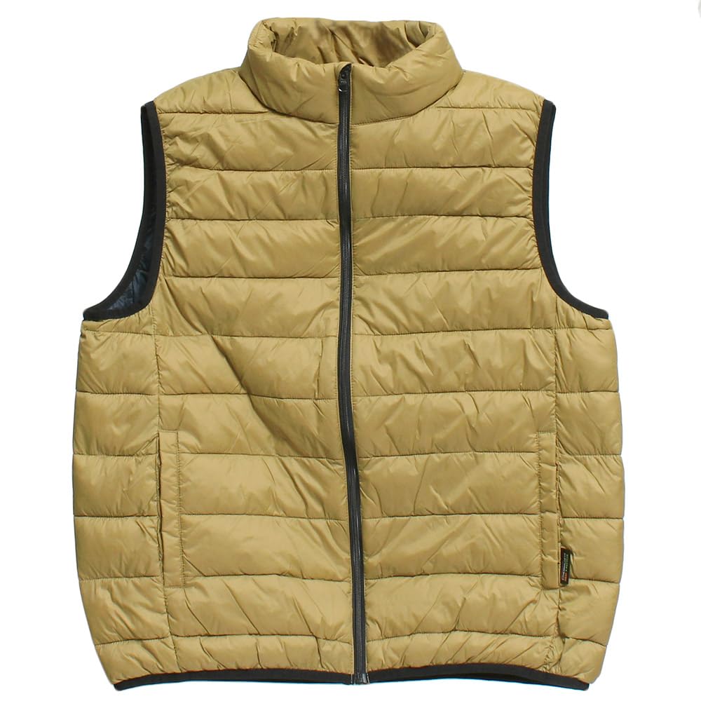 One Colors Padded Down Size Beige Men's Vest, Nylon, Water-Repellent, Photothermal, Stand-Up Jacket, LL, (18)