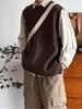 Men's Retro Japanese Knit Sweater Vest with Round Neck - Autumn/Winter Layering.