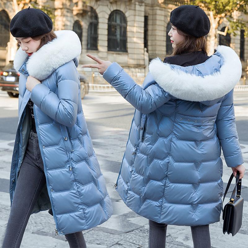 

New Fashion Hooded Large Wool Collar Cotton Coat Slim Fit Waist Wrapped Cotton Coat