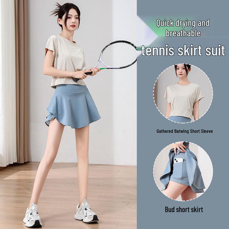 Damen Sommer 2024 Schnelltrocknendes Badminton- & Tennis-Set: Spitzenrock & Sportbekleidung für Yoga, Laufen, Fitness.