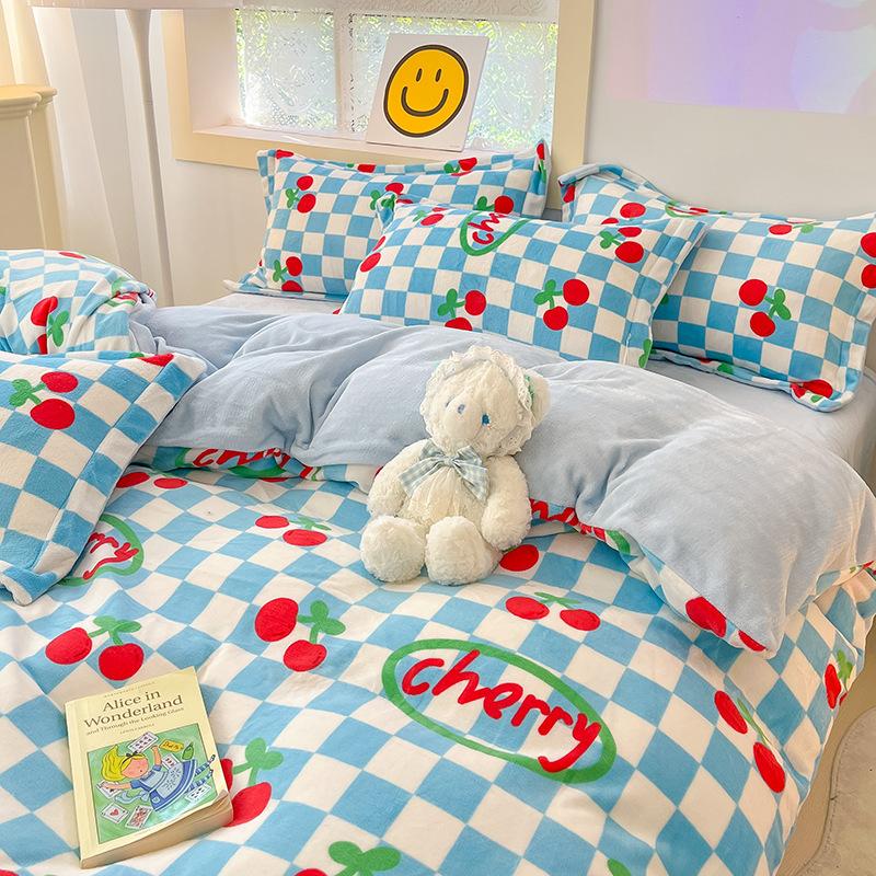 Four Piece Thick Coral Velvet Quilt Cover For Winter Milk Velvet Bed