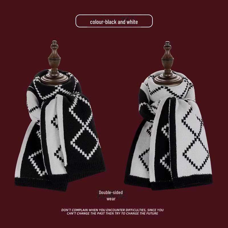 

Женский двухсторонний клетчатый шарф — теплая вязаная шаль на осень и зиму для студентов и пар, стиль сяохуншу. 180x32 CM