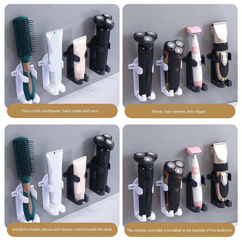 Plastic Wall Mounted Razor Rack Self-Adhesive Non Perforated Razor Holder Space Saving Adjustable Electric Toothbrush Holder