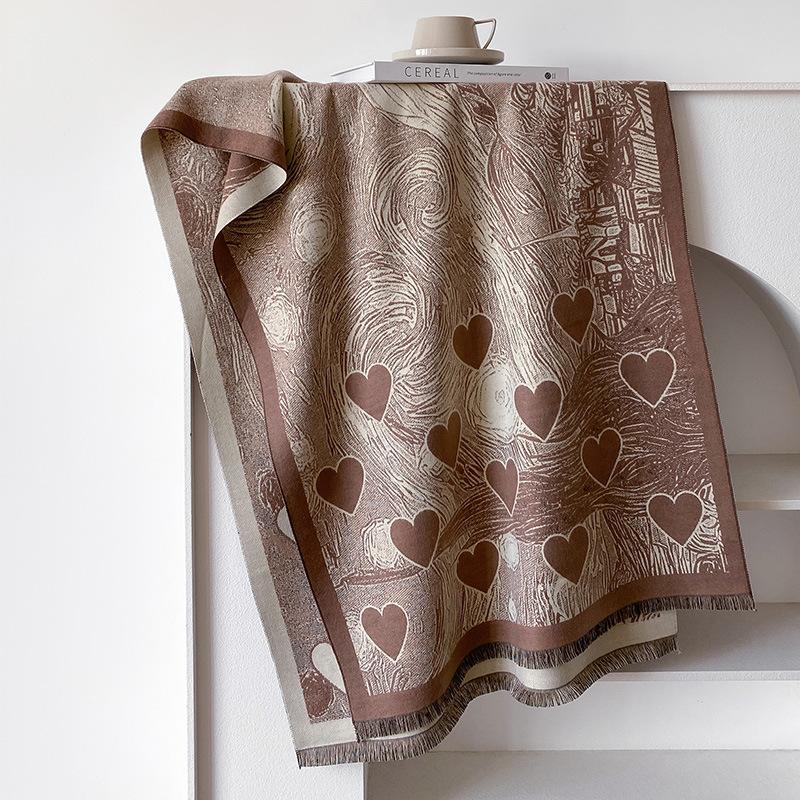 Imitation Cashmere Love Pattern Retro Style Texture Printing Thickened Warm Scarf Shawl