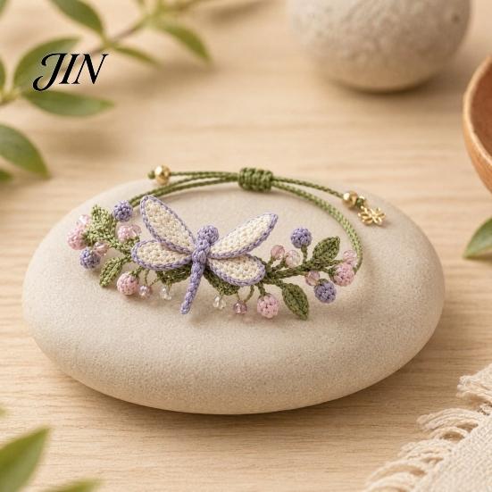 Handmade Bracelet Kit DIY Nature-Inspired Crochet Kit, 3D Animals Plants Hand-Crocheted Jewelry Making Flower Maple Dragonfly Butterfly Set, Gift for