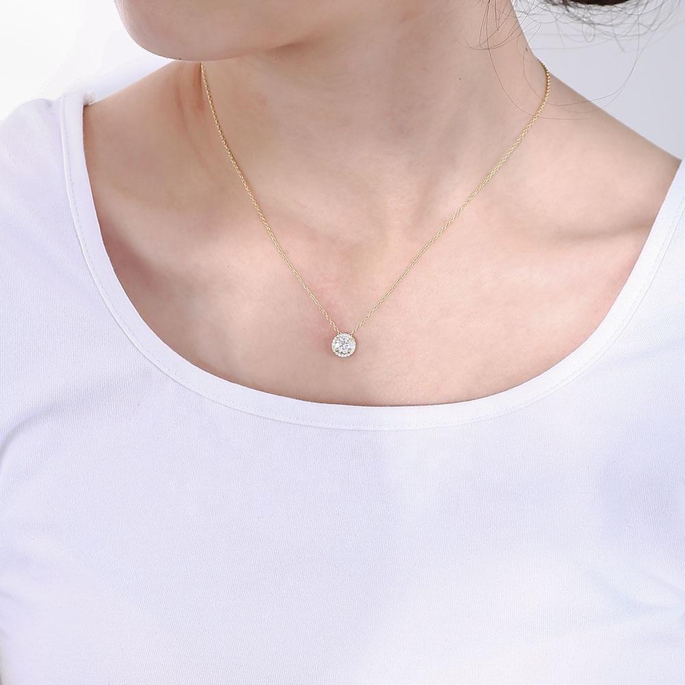Lady Fashion Wedding Jewelry 14k Gold Plated Elegant Sterling Silver 925 Round Brilliant Cut Zircon Fine Necklace Jewellery