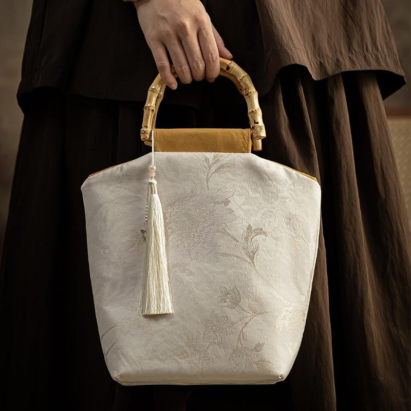 Винтажная литературная сумка с кисточкой, новая в китайском стиле, сумка-клатч Hanfu, женская сумка, бамбуковое соединение, сумка-ципао белый