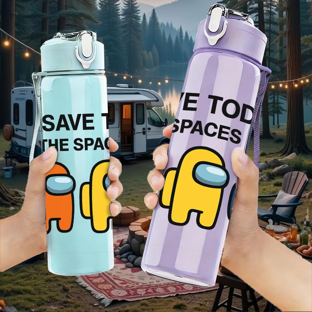 1 Pezzo Salva Spazio Personaggio Equipaggio Gioco Astronavigante 750ml Bottiglia d'Acqua Colorata in Plastica Tappo a Flip con Cannuccia Anti-perdita Per Sport Ufficio Uso Domestico