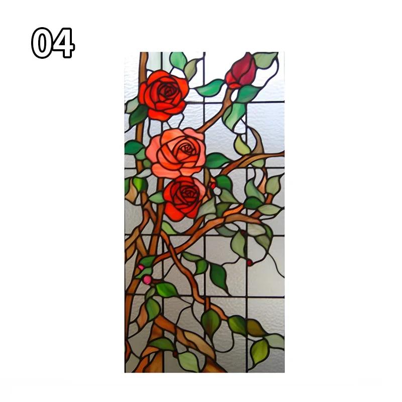 Art Rose Lotus Glass Film Church Stained Window Films Static Vintage Cling Waterproof Sun-proof Frosted Privacy Glass Stickers