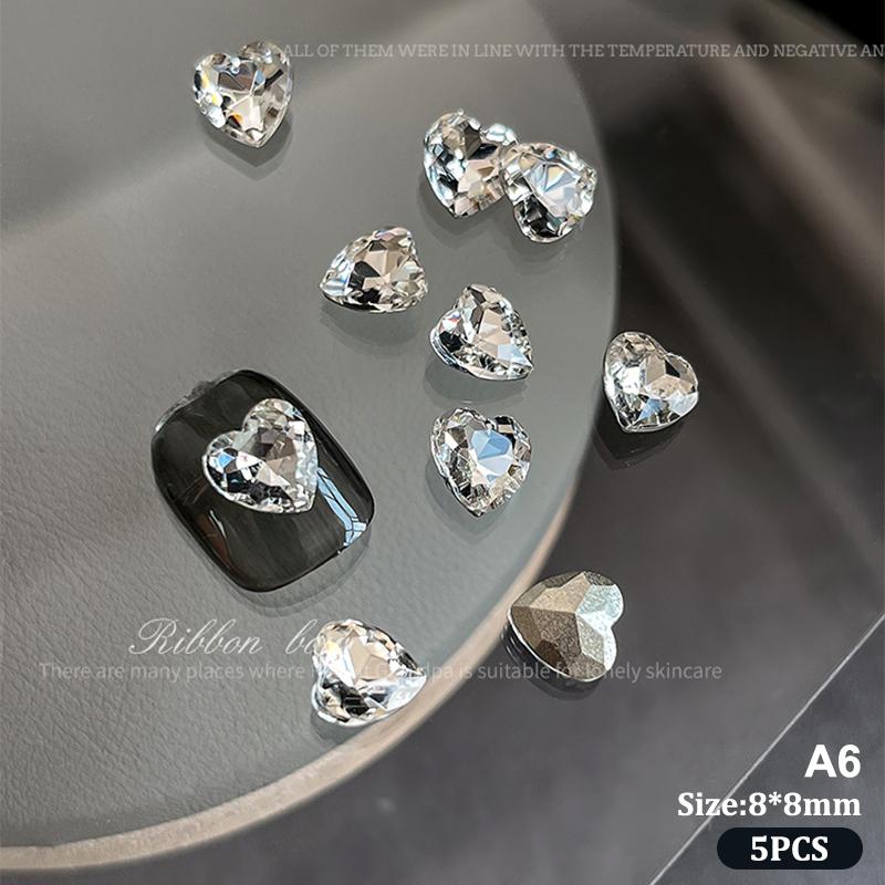 5Pcs Sparkle Sharp Diamond Nail Art Rhinestones Jewel Decoration Mix Clear White Nail Charms Ornaments