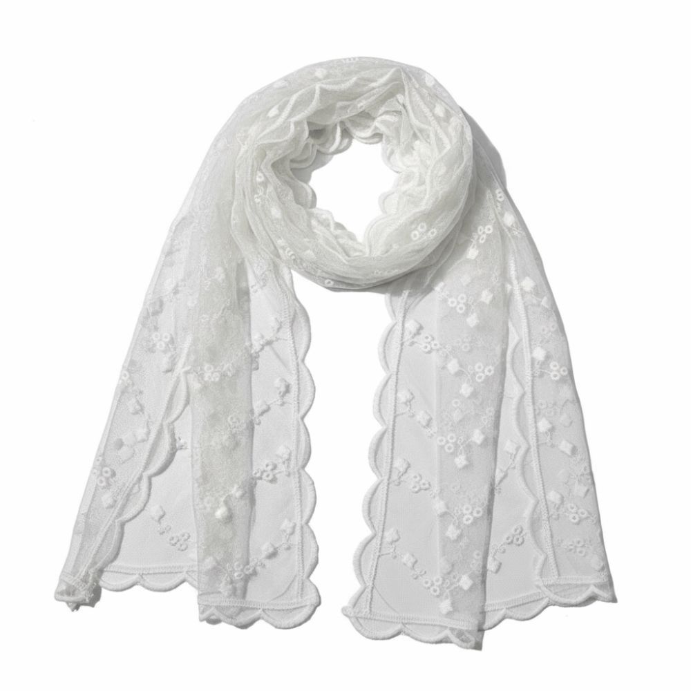 Elegant Embroidered Flower Lace Scarf Lightweight Breathable Mesh Female Headscarf Long Silk Scarf Spring