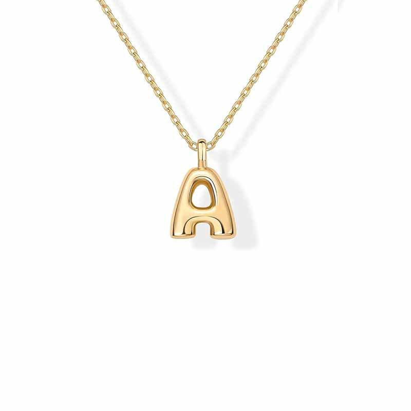 Minimalist Clavicle Chain Necklace with Stainless Steel Bubble Letter Pendant (A-Z)