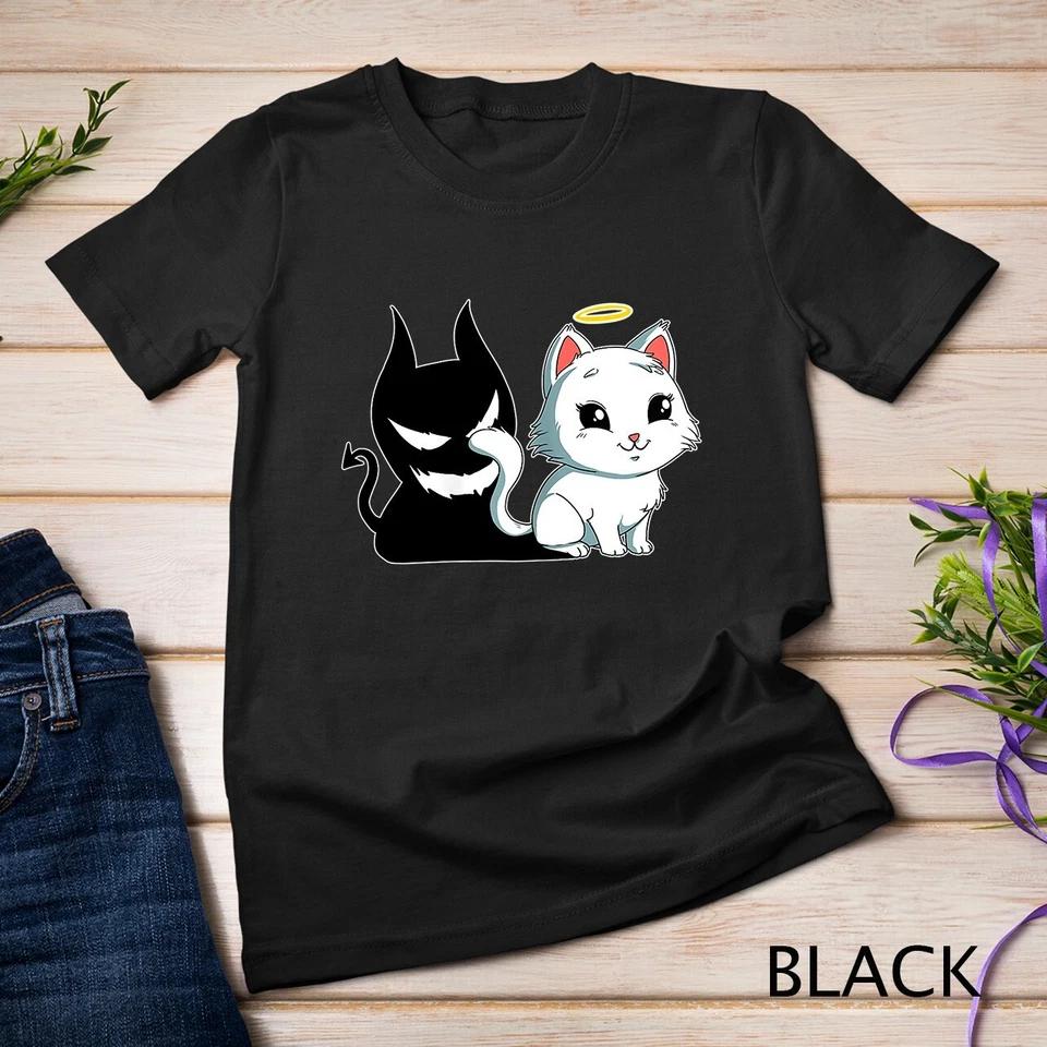 Funny Angel Devil Cat T-Shirt Sweet Dearly Kitty Demon Unisex T-shirt 2 S