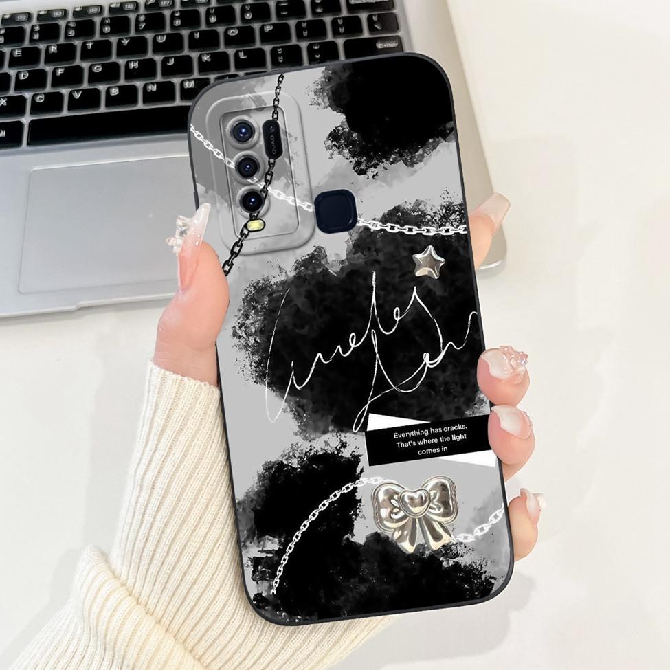 For Vivo Y30 1938 Case Y50 1935 Luxury Flowers Kawaii Cute Funny Painted Silicone Shockproof Phone Case For Vivo Y50 Back Cover