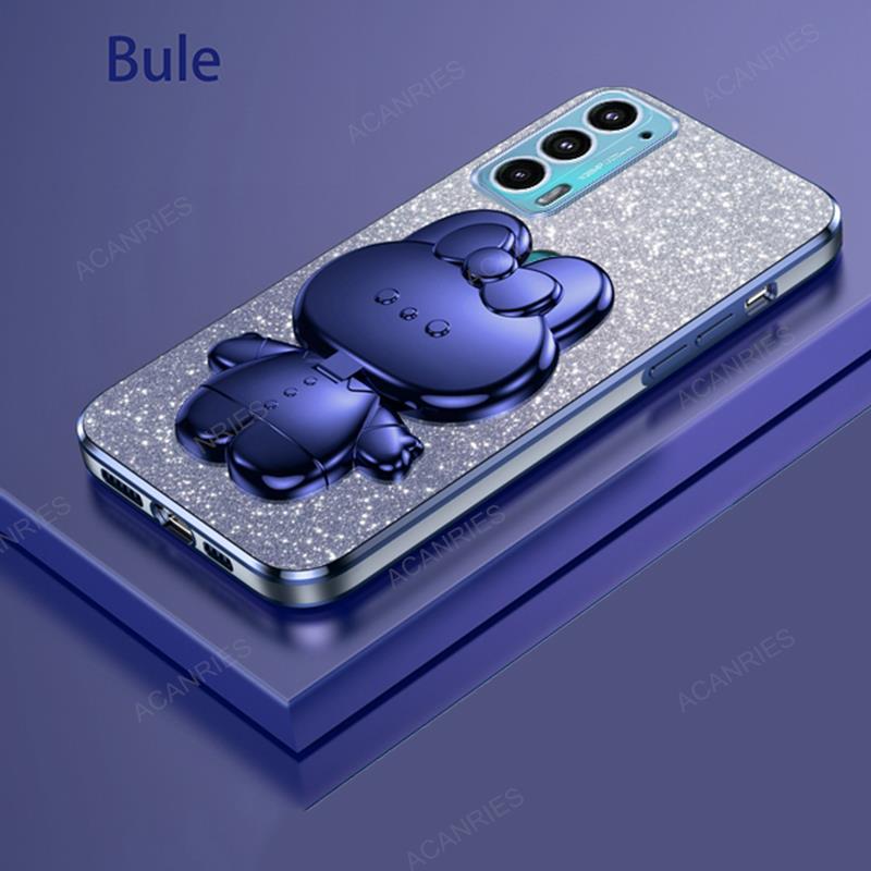 Cute 3D Rabbit Makeup Mirror Stand Plating Case For Motorola Moto Edge 20 30 G9 G8 Power Play Plus Protect Back Cover On Edge20