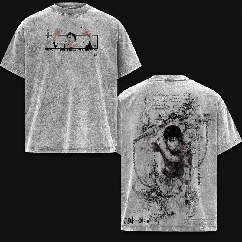 Anime Jujutsu Kaisen Fushiguro Toji Graphic T Shirt Men Women Washed Cotton Tshirts Vintage Casual Clothing Harajuku T-shirt