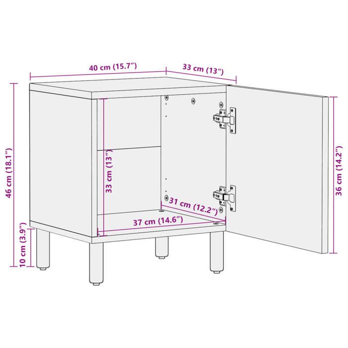 VidaXL Table de chevet noir 40x33x46 cm bois de manguier solide, armoire de chevet, armoire de lit, table d'appoint pour 4017644