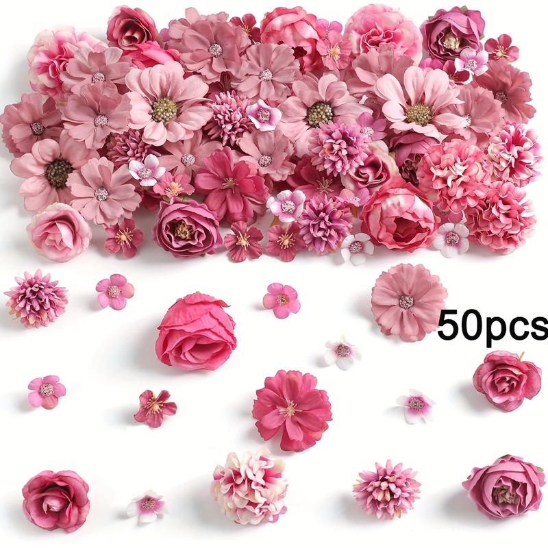 50Pcs Mini Rose Artificial Flowers Heads Fake Flower for Home Decor Wedding Decoration Bride DIY Craft Handmade Gift Accessories