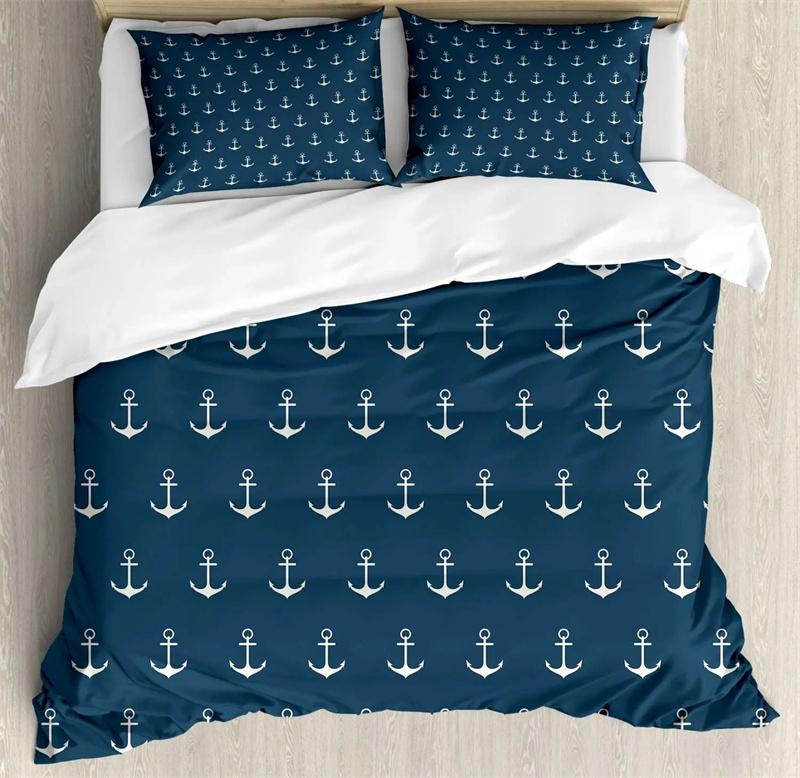 Nautical Bedding Collection Ocean Anchor Decor Duvet Cover Sailor Pirate Captain Sea Adventure Bedspread Cover For Kids Boys Navy Blue