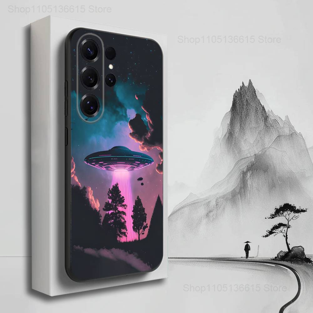 Singular Space UFO Alien For Samsung S9,S10,S20,S10,S21,S25,S24,S23,Ultra,FE,Plus,Lite,Soft Silicone Black Case