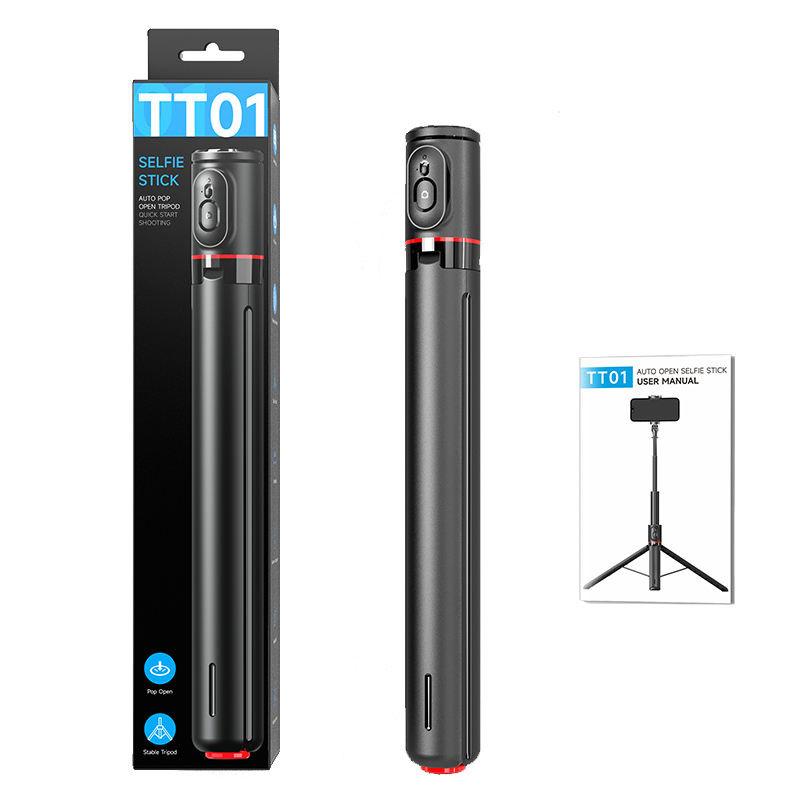TT01 1.77m Aluminum Alloy Telescopic Long Rod 69" All-in-one Auto Pop-up Tripod Selfie Stick with Remote Control for Phone