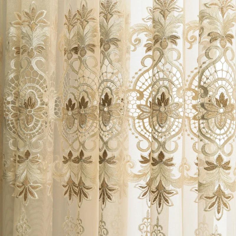 Europese- Gordijnen voor Woon- Eetkamer Slaapkamer Geborduurde Tule Raamgordijn Maatwerk Keukengordijnen W100cmxH250cm 1PC&Pull Pleated Tape