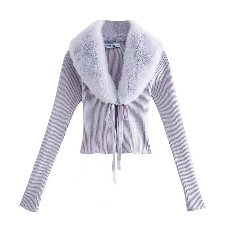

Женская вязаная куртка-кардиган из искусственного меха - коллекция осень/зима 2021 г. Small