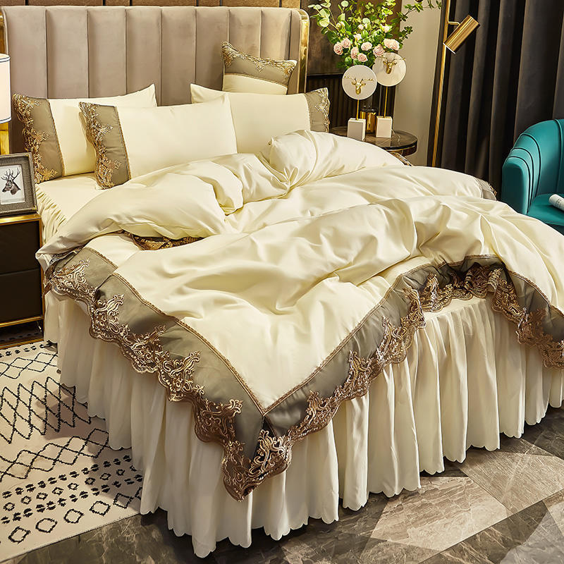 

Luxury Flannel Bed Skirt Set Queen/King Size 4PC Bedding Set with Lace Trim & Extra Thick Cozy Comforter Cover 1.2m 3pcs/set слонова кістка