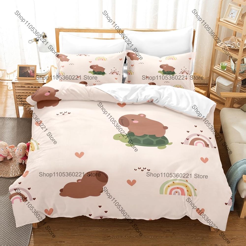 Cartoon Capybara Bettwäsche Set Einzelbett Zweibettbett Vollgröße Queen Size King Size Bettwäsche Set Schlafzimmer Bettbezug Sets Anime Bettlaken Set