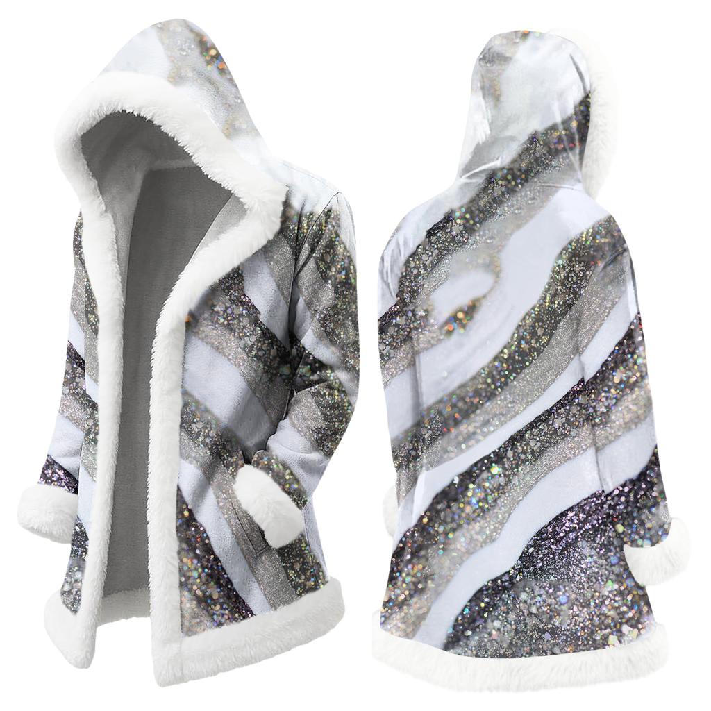 Unisex Casual And Fashionable Plush Collar Hooded Long Sleeved Floral Gradient Printing Jacket