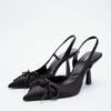 Autumn Winter New Women 'S Shoes Black Shiny Slingback Pointed High -Heeled Mules