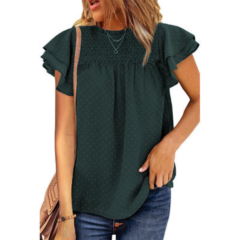 Summer new jacquard chiffon shirt for women, loose fit, round neck, pullover, short sleeve T-shirt