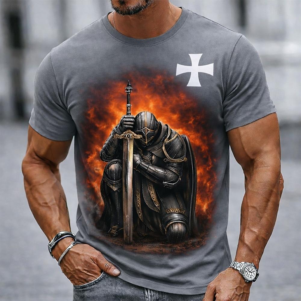 Men's Bible Cross Graphic T Shirt All Over Print Gradient Crew Neck Short Sleeve Christian Faith Gift Designer Clothing