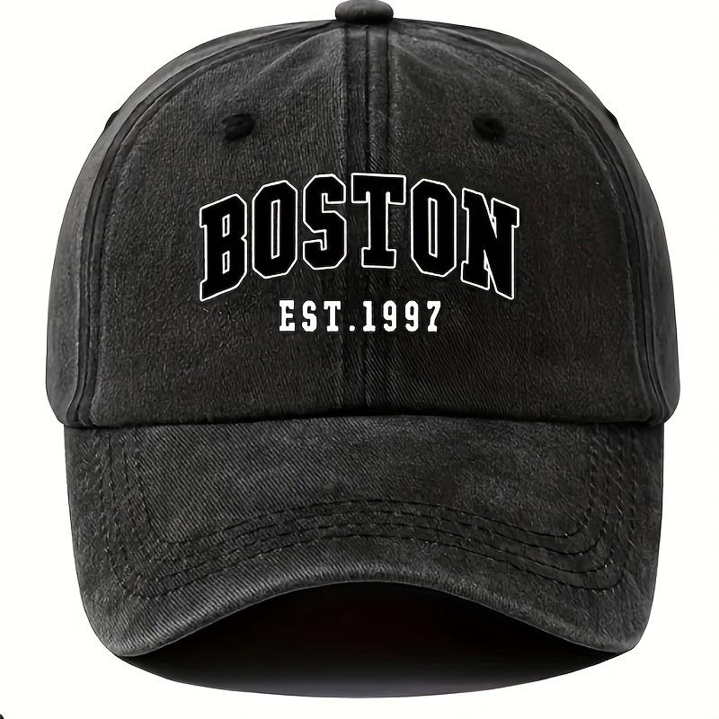 New Washable Retro Baseball Cap With Boston Print, Unisex Couple Style, Adjustable Washable Baseball Cap