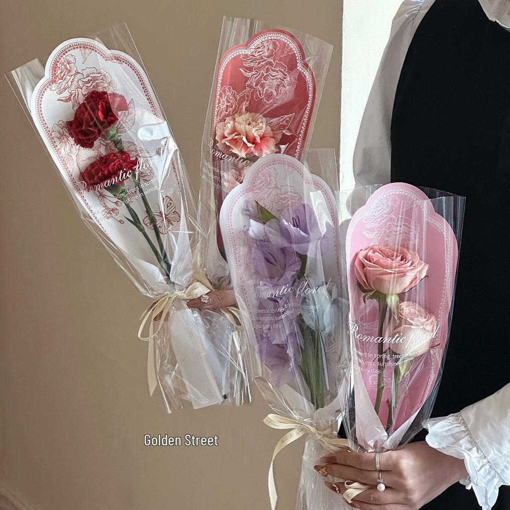 Retro Floral Single Stem Bouquet Sleeve for Fresh Flowers - DIY Gift Packaging Bag for Roses and Florists