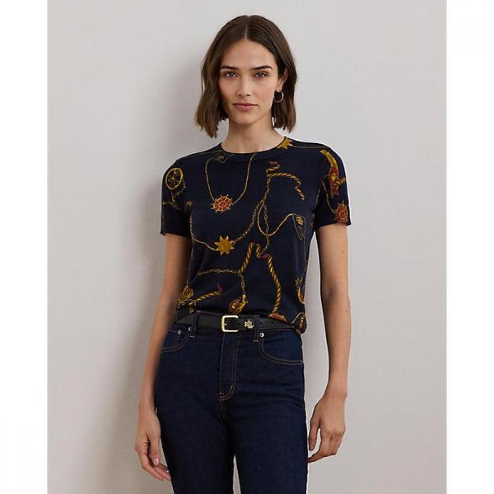 Lauren Ralph Lauren Print Cotton Blend Short Sleeve Sweater  Wmlrswesn820139410 S