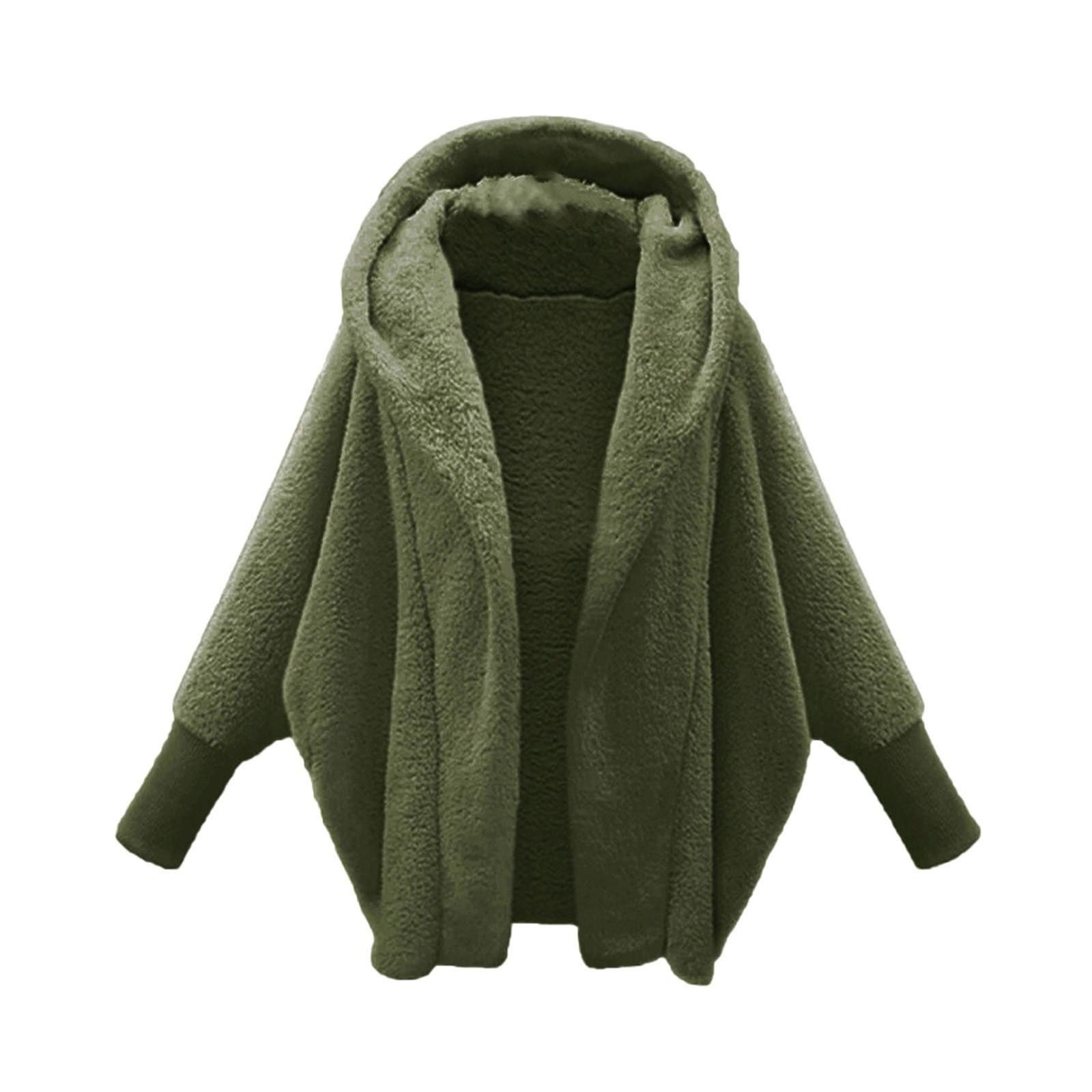 

Женское модное свободное винтажное теплое однотонное длинное рукавное свободное плюшевое пальто с капюшоном XL