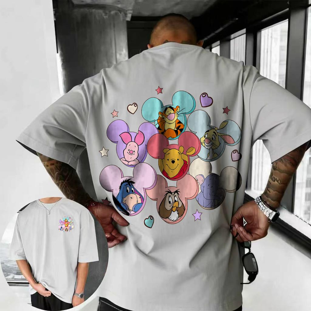 2026 Summer Disney Cute Winnie The Pooh Printed Tshirt Fashion 100 Cotton Short Sleeve Casual Loose Breathable Top Unisex