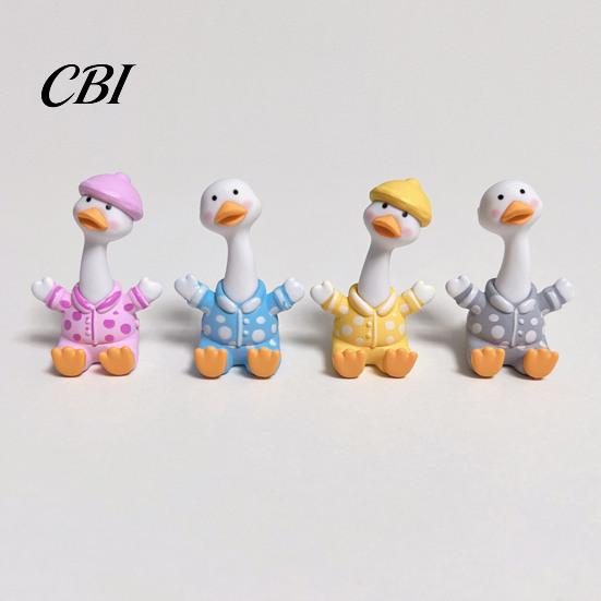 Macaron Color Decor 4Pcs Mini Cartoon Duck Figurines, Cute Polka-dot Pajamas Statues, Multi-functional Car Accessory Animal Ornaments for Console