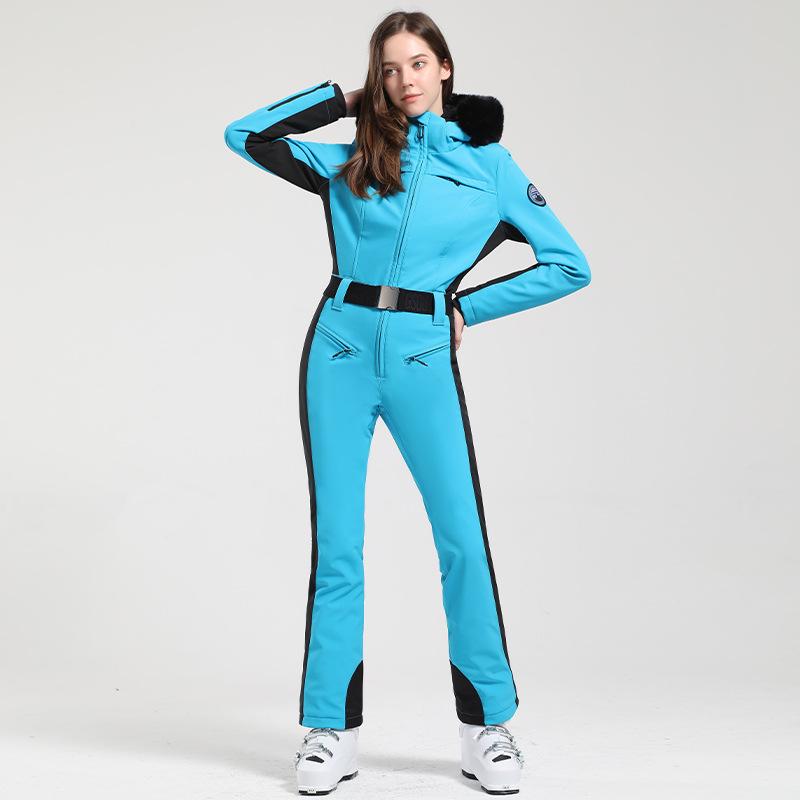 Women's Slim-Fit Windproof Double-Board Ski Suit: Thickened, Warm, Waterproof, and One-Piece Design for Outdoor Sports.