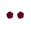2023 Retro Red Flock Rose Stud Earrings – Elegant Autumn/Winter Flower Accessories for Women