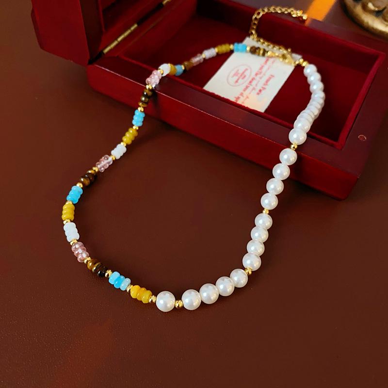 

Ожерелье из пресноводного жемчуга в стиле барокко: Красочная цепочка на ключицу с бусинами для женщин – Простой, элегантный, роскошный стиль высокого класса