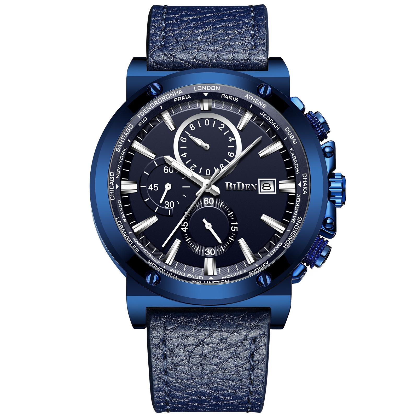 

Многофункциональные кварцевые деловые мужские часы BIDEN синий