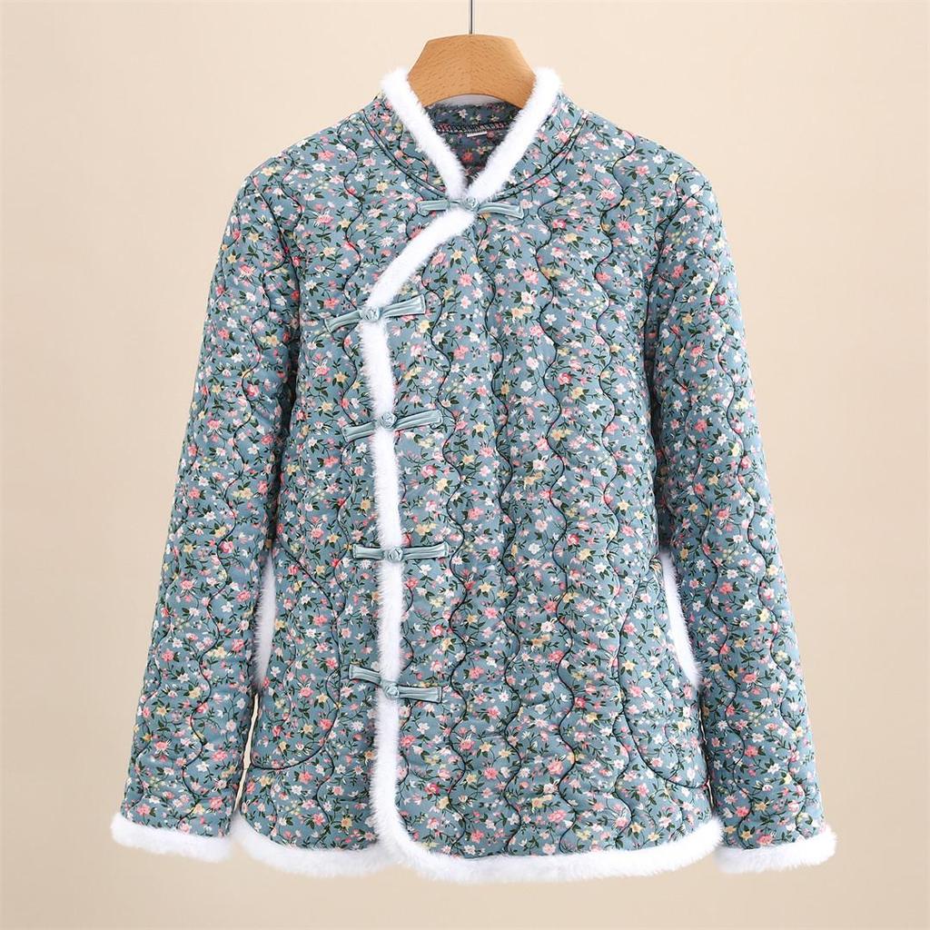 Women's Winter Floral Cotton Vest with Frog Buttons