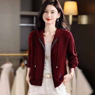 Cardigan a Maglia con Cappuccio Autunnale per Donne Taglie Forti - Cappotto Maglione Casual Anti-Età