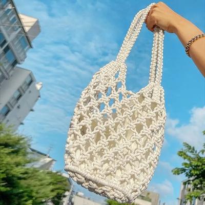 Summer Beach Bag For Women Mesh Rope Knitted Bucket Shoulder Bags Reticulate Hollow Travel Shopper Totes Ladies Fashion Handbag