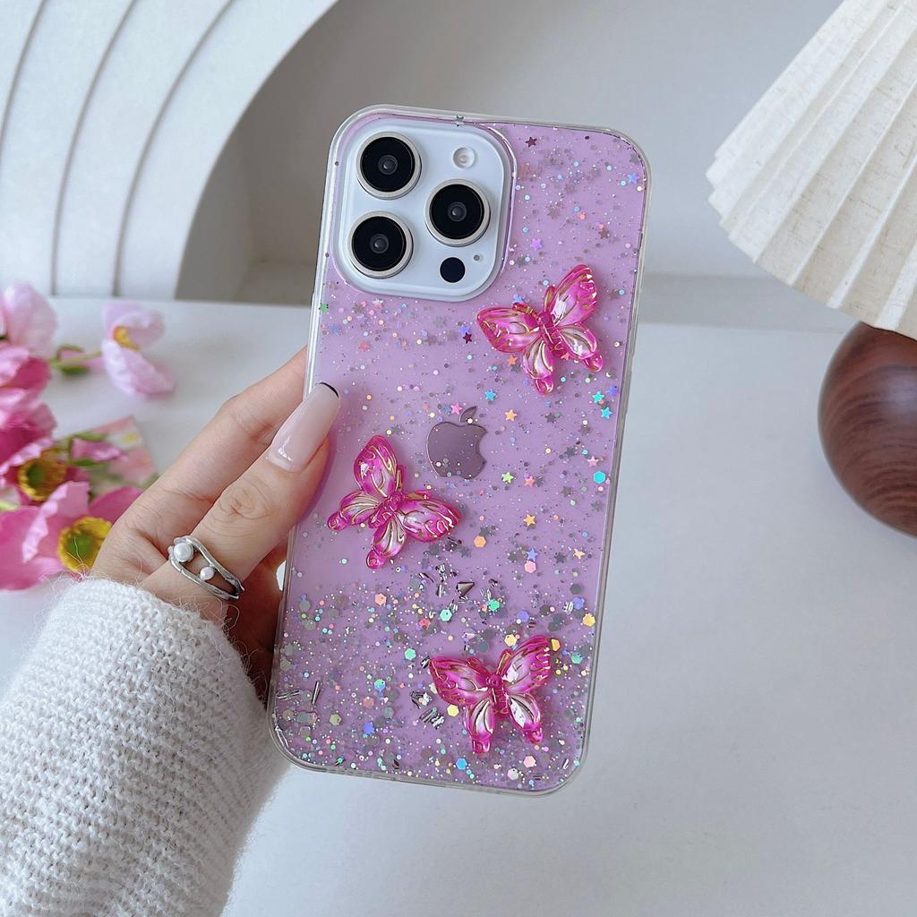 Applicable To IPhone16Promax Mobile Phone Case Gel-drop Gold Wire Butterfly 1314 Apple 15 High-end Creative