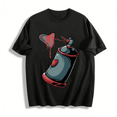 Graffiti Spray Can Heart Print Trendy Casual Short Sleeve T-Shirt Pure Cotton T-shirt